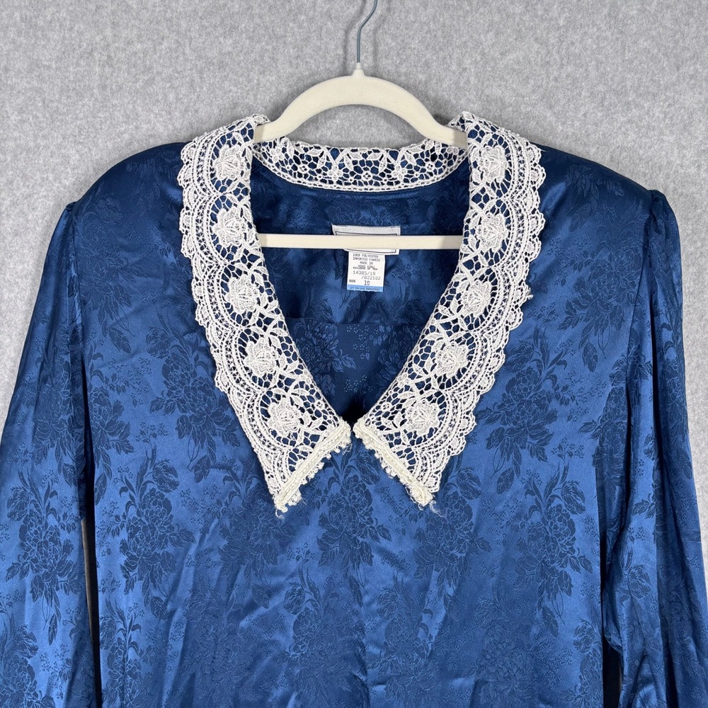 Vintage 80s Scott McClintock Lace Blouse Size 10‎ Navy Victorian Cottage Prairie - Picture 2 of 12